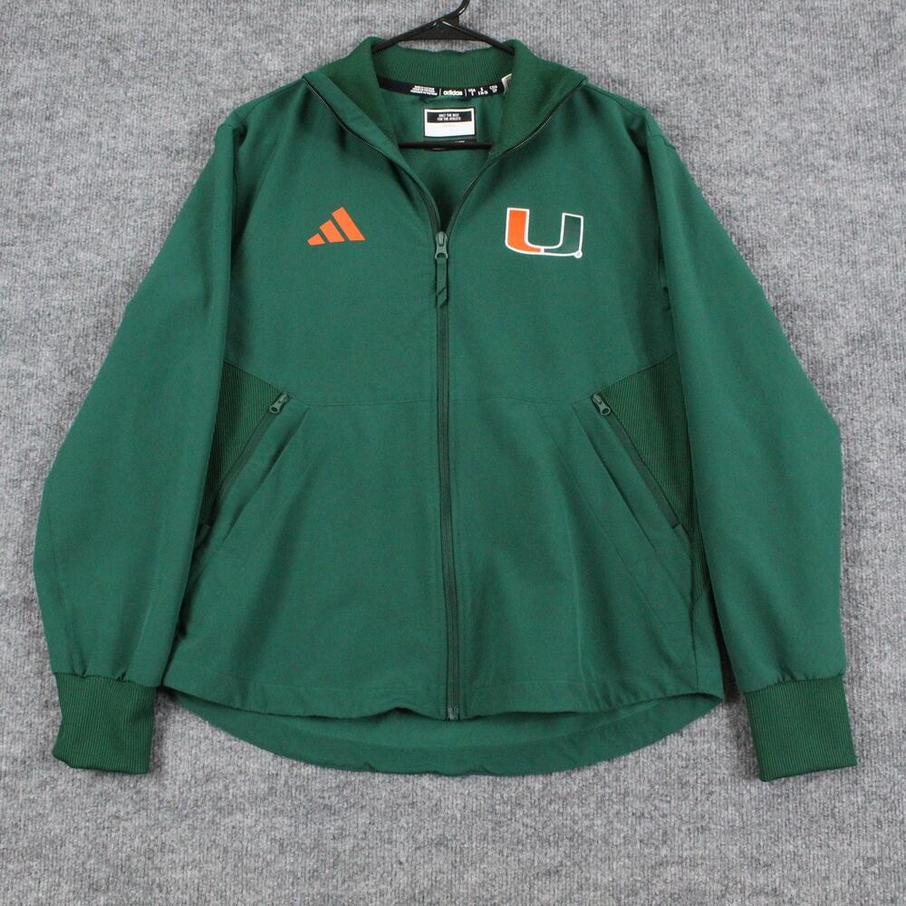 Miami Hurricanes Jacket Mens Small Green NCAA Football Adidas Team Issued Track